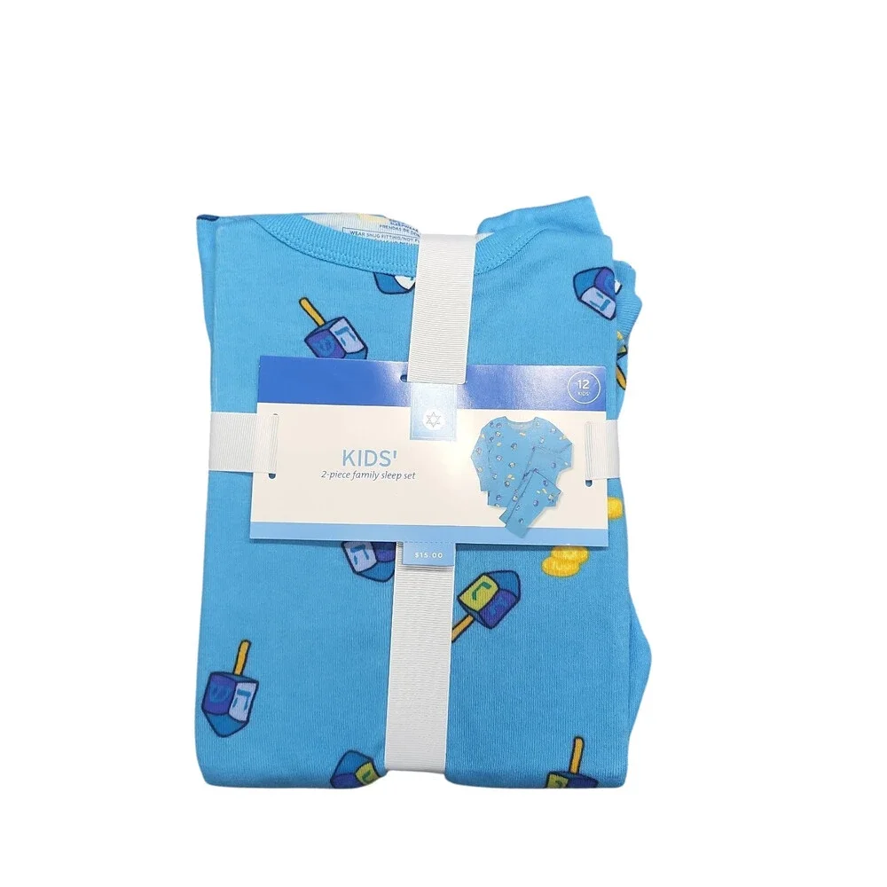 Wondershop Kids' Boys Girls Hanukkah Pajama Set Top Pants Blue Size 12
